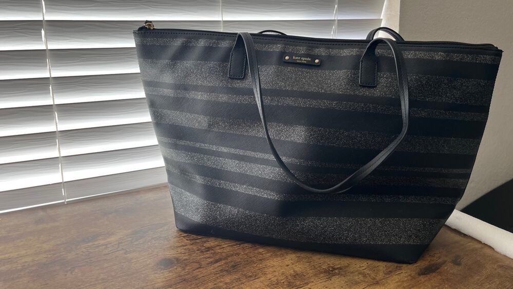 Kate Spade Haven Lane Large Hani Tote Black with Shimmering silver